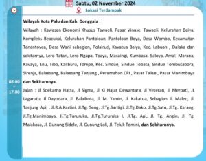 Besok, Listrik Akan Padam Mulai Pagi, Kota Palu dan Donggala Terdampak