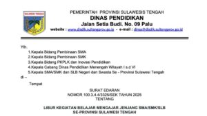 Dinas Pendidikan Sulteng Liburkan Siswa SMA/SMK/SLB Antisipasi Aksi Massa