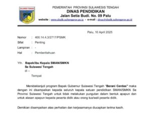 Disdik Sulteng Keluarkan Edaran Larangan Pungutan di Sekolah Negeri